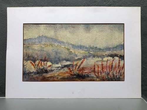 GERALDINE GULSTON (SA 20th CENTURY) UNFRAMED WATERCOLOUR LANDSCAPE PAINTING