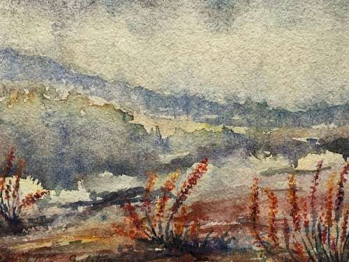 GERALDINE GULSTON (SA 20th CENTURY) UNFRAMED WATERCOLOUR LANDSCAPE PAINTING