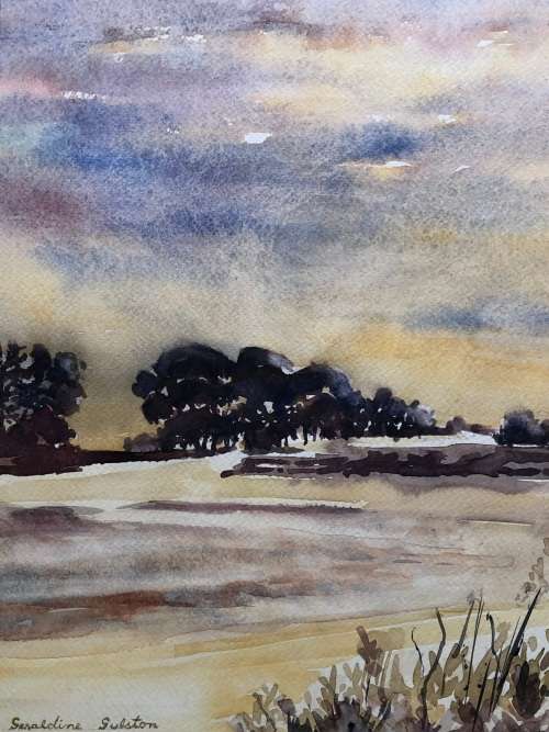 GERALDINE GULSTON (SA 20th CENTURY) UNFRAMED WATERCOLOUR PAINTING`DARK TREES` DATED 1978