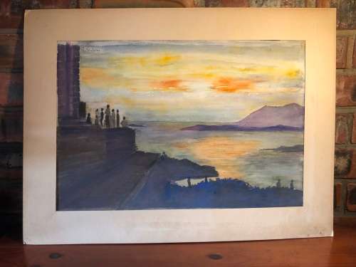 GERALDINE GULSTON (SA 20th CENTURY) LARGE UNFRAMED WATERCOLOUR PAINTING `CAPE SOUNION`