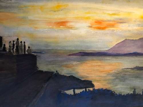 GERALDINE GULSTON (SA 20th CENTURY) LARGE UNFRAMED WATERCOLOUR PAINTING `CAPE SOUNION`
