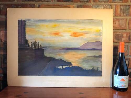GERALDINE GULSTON (SA 20th CENTURY) LARGE UNFRAMED WATERCOLOUR PAINTING `CAPE SOUNION`