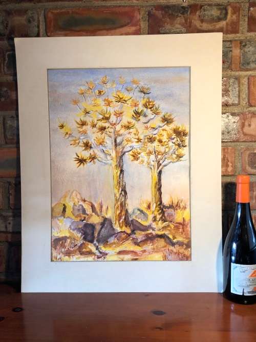 GERALDINE GULSTON (SA 20th CENTURY) LARGE UNFRAMED WATERCOLOUR PAINTING `KOKERBOOM TREE` SWA `87