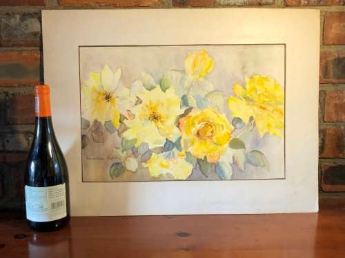 GERALDINE GULSTON (SA 20th CENTURY) LARGE UNFRAMED WATERCOLOUR PAINTING `YELLOW ROSES` 1978