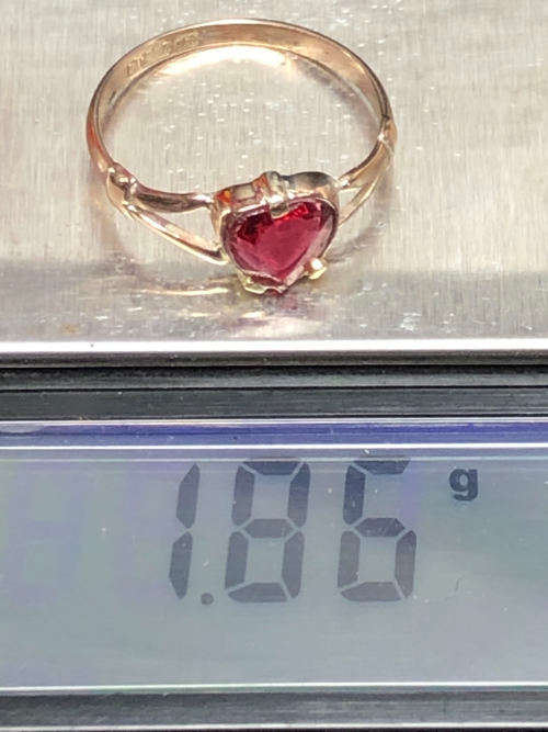 WHAT A BEAUTY !! STUNNING VINTAGE BIRMINGHAM 9ct YELLOW GOLD KUNZITE HEART RING - 1.86g - SIZE O 1/2