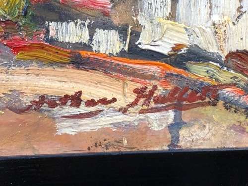 ARTHUR HALLET (SA 20th CENTURY) STUNNING FRAMED OIL PAINTING OF HOUSES - UNTITLED