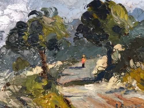 GERALDINE GULSTON (SA 20th CENTURY) STUNNING FRAMED OIL PAINTING ON CANVAS TITLED `TWO TREES`