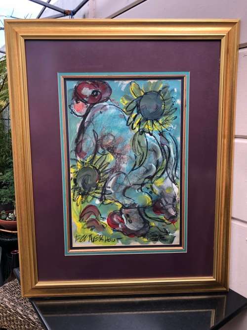 INVESTMENT ART !! FRANS CLAERHOUT (SA 1919 - 2006) - VERY LARGE ORIGINAL MIXED MEDIA - GILT FRAMED