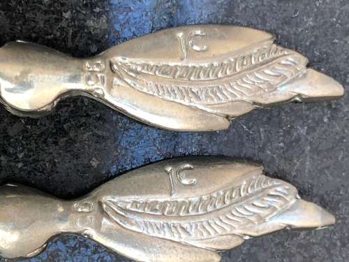 PAIR OF JENNA CLIFFORD 950 PEWTER OPEN SALT AND PEPPER WITH SPOONS , CLEARLY MARKED