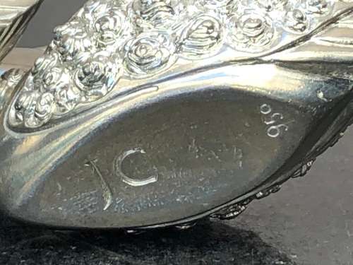 PAIR OF JENNA CLIFFORD 950 PEWTER OPEN SALT AND PEPPER WITH SPOONS , CLEARLY MARKED