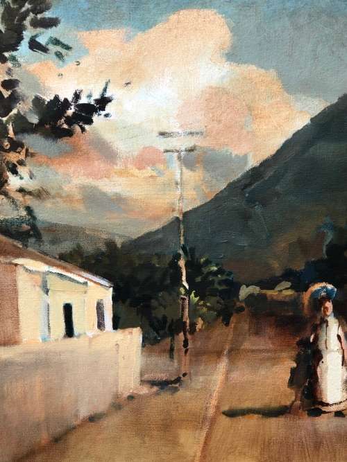BEN COUTOUVIDIS (ZIM / SA 1970 - ) STUNNING FRAMED OIL CANVAS STREET SCENE PAINTING