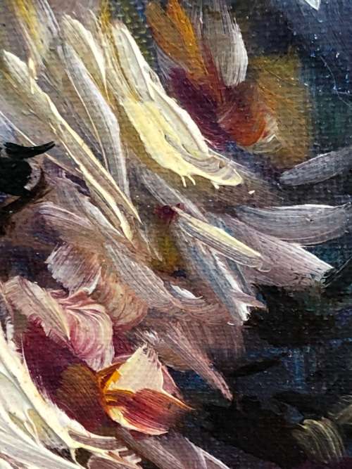 SANTA PHEIFFER (SA 20th CENTURY) FRAMED OIL ON CANVAS STILL LIFE OF FLOWERS DATED 1975