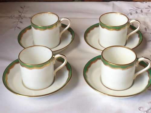 SUPER RARE !!! c1900`s SET OF FOUR WEDGWOOD DEMITASSE CUPS AND SAUCERS - LIGHT GILT WEAR