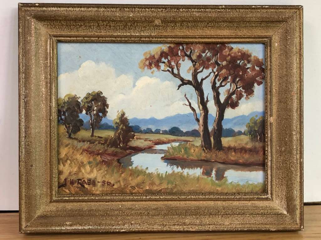 Johan Rabe (SA 20th ) -Framed Oil on Board Landscape Painting Dated 1956 and Titled Middleburg Tvl