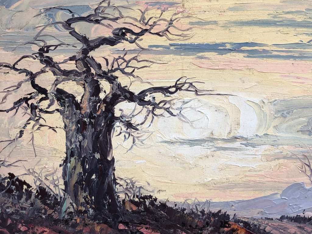 Monté (Montagu) Heyns (1923 - 2001) - Stunning gilt frame oil on board landscape painting