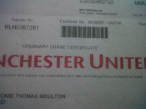 man united share certificate