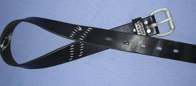 Black leather belt with heavy metal buckle