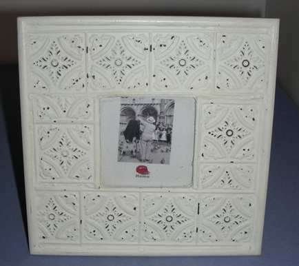 Pressed metal Frame with cream paint treatment - very pretty