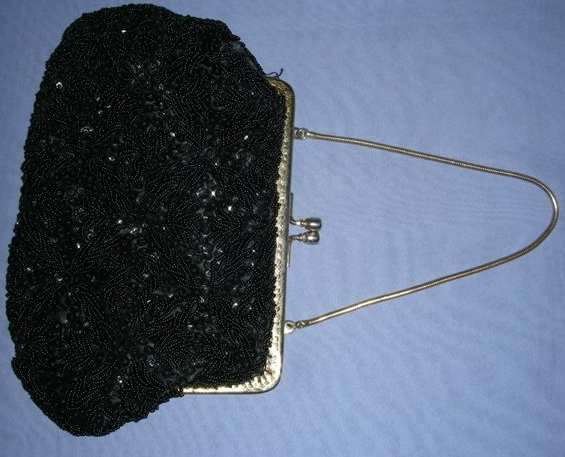 Vintage fully seed beaded and sequined black evening bag