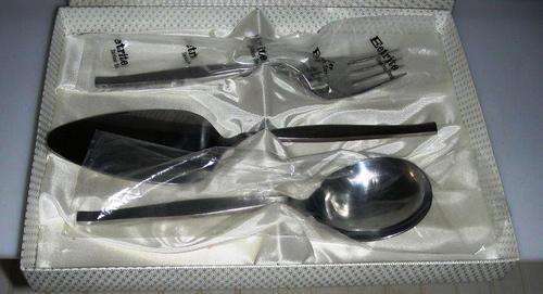 Vintage boxed Eetrite 3 piece 18/8 stainless steel serving set - Valiant pattern - mint condition