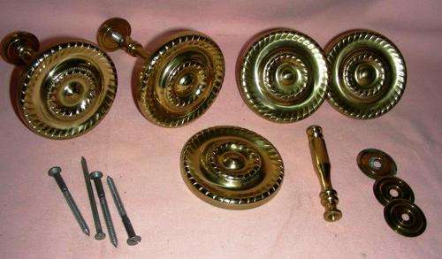 Nearly vintage round brass curtain tie backs x 5 - very nice