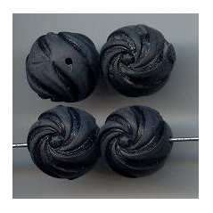 10 Vintage Jet Black Swirl beads - AWESOME !!!