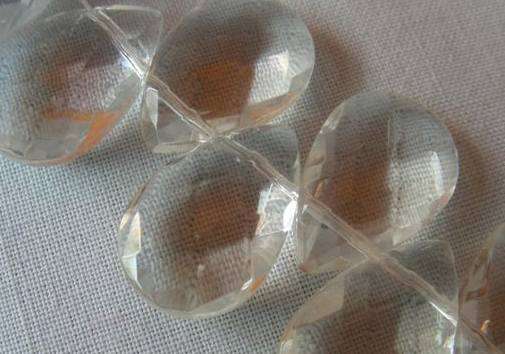 Glass facetted clear teardrop beads, large - gorgeous !
