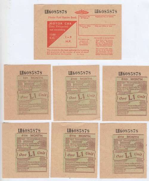 Vintage British Motor fuel ration booklet for 6 months - As per scan