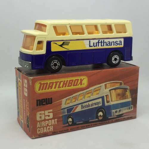 1977 Matchbox 75 series superfast #65-B Airport Coach ``Lufthansa`` toy bus - mint boxed