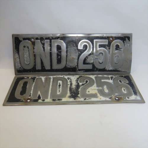 Pair of vintage metal numberplates OND 256