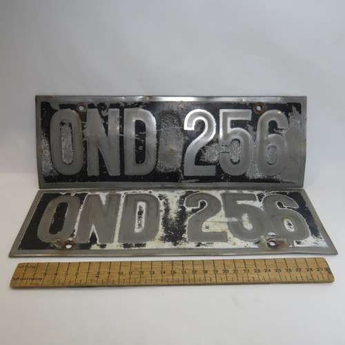 Pair of vintage metal numberplates OND 256