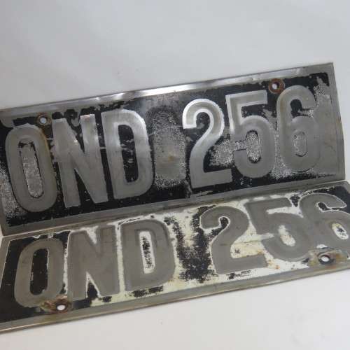 Pair of vintage metal numberplates OND 256