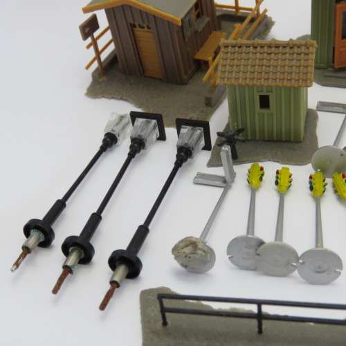 Lot of HO-Scale railway track buildings and lights