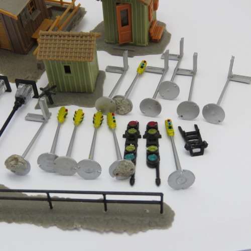 Lot of HO-Scale railway track buildings and lights
