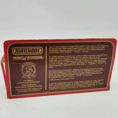 Matchbox Models of Yesteryear 1932 Bugatti Type 51 racing model car in box