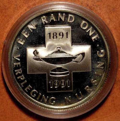 1991 Proof Silver Protea Rand in Case - 100 Years of Nursing