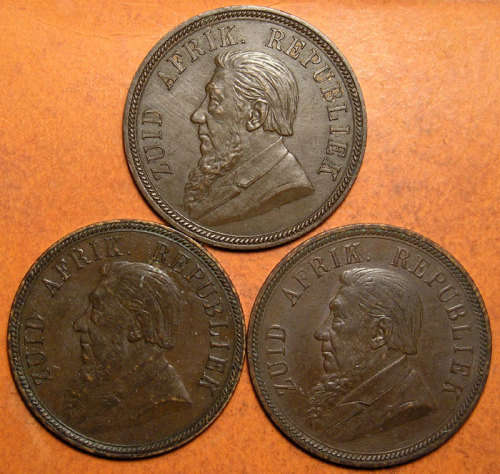 ZAR: Three (x3) Kruger Pennies 1892, 1894 & 1898