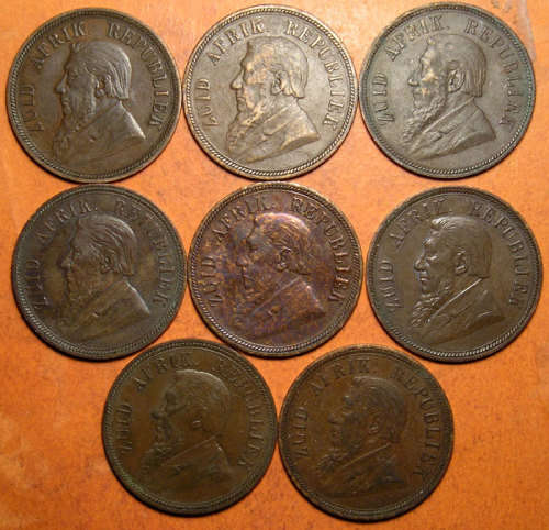 ZAR: Eight (x8) Kruger Pennies all 1898