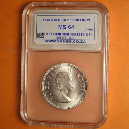 SA Union: 1953 Queen Elizabeth II 2 1/2  Shillings * SANGS MS 64 *
