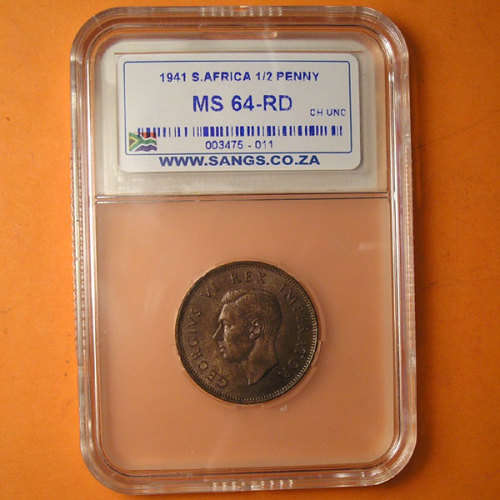 SA Union: 1941 King George VI 1/2 Penny * SANGS MS 64-RD *