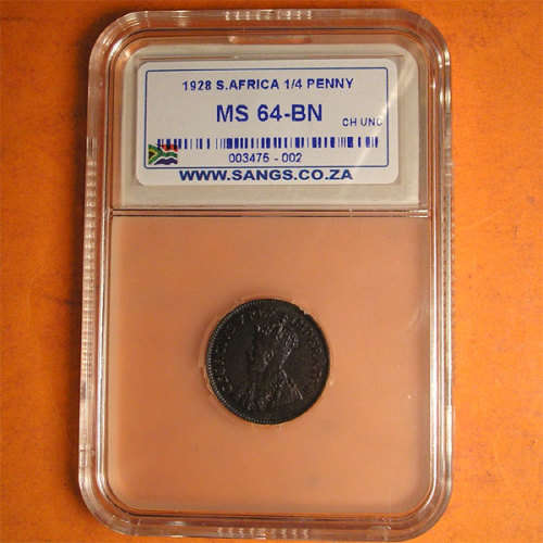 SA Union: 1928 King George V 1/4 Penny (Farthing) * SANGS MS 64-BN *