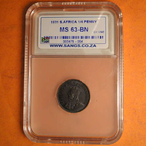 SA Union: 1931 King George V 1/4 Penny (Farthing)* SUID ** SANGS MS 63-BN *