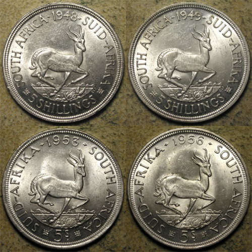 Four Union Silver 5 Shillings 1948, 1949, 1953 & 1956 * ALL NICE COINS *