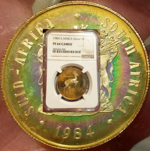 1984 Silver Proof Rand R1 * RAINBOW TONED * NGC PF64 CAMEO *