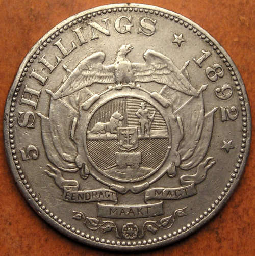 ZAR: 1892 Kruger Silver 5 Shillings - Single Shaft