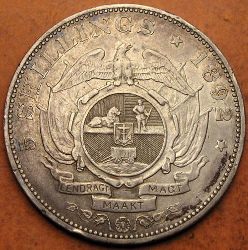 ZAR: 1892 Kruger Silver 5 Shillings - Double Shaft