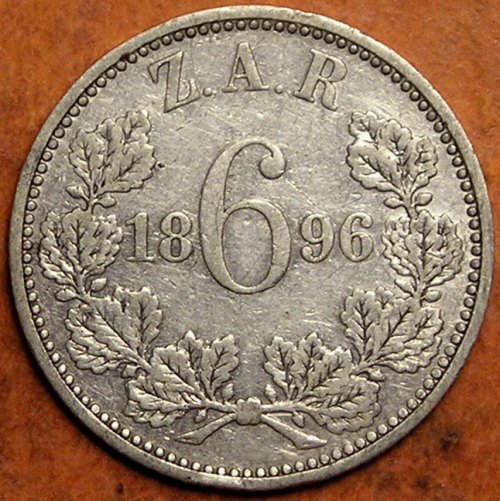 ZAR: 1896 Paul Kruger Silver Sixpence