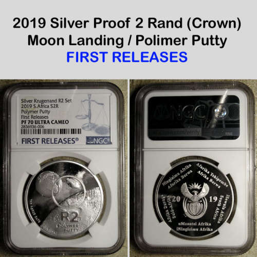 2019 Silver Proof 2 Rand (Crown) POLYMER PUTTY / MOON LANDING * NGC PF70UC FIRST RELEASES *