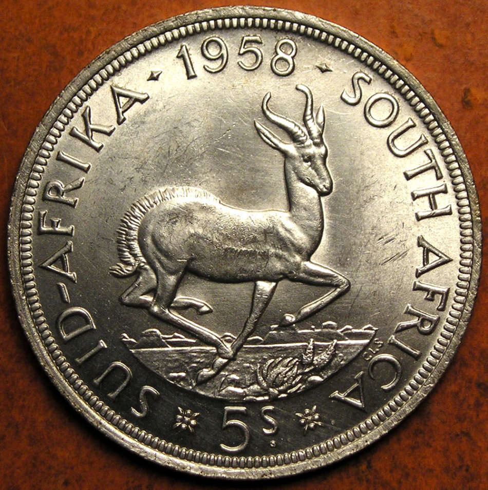 SA Union: 1958 Queen Elizabeth II Silver 5 Shillings * HIGH GRADE *