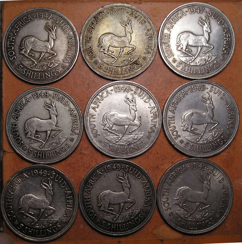 Nine (x9) 80% Silver 5 Shillings * Bid per Coin to Take All *